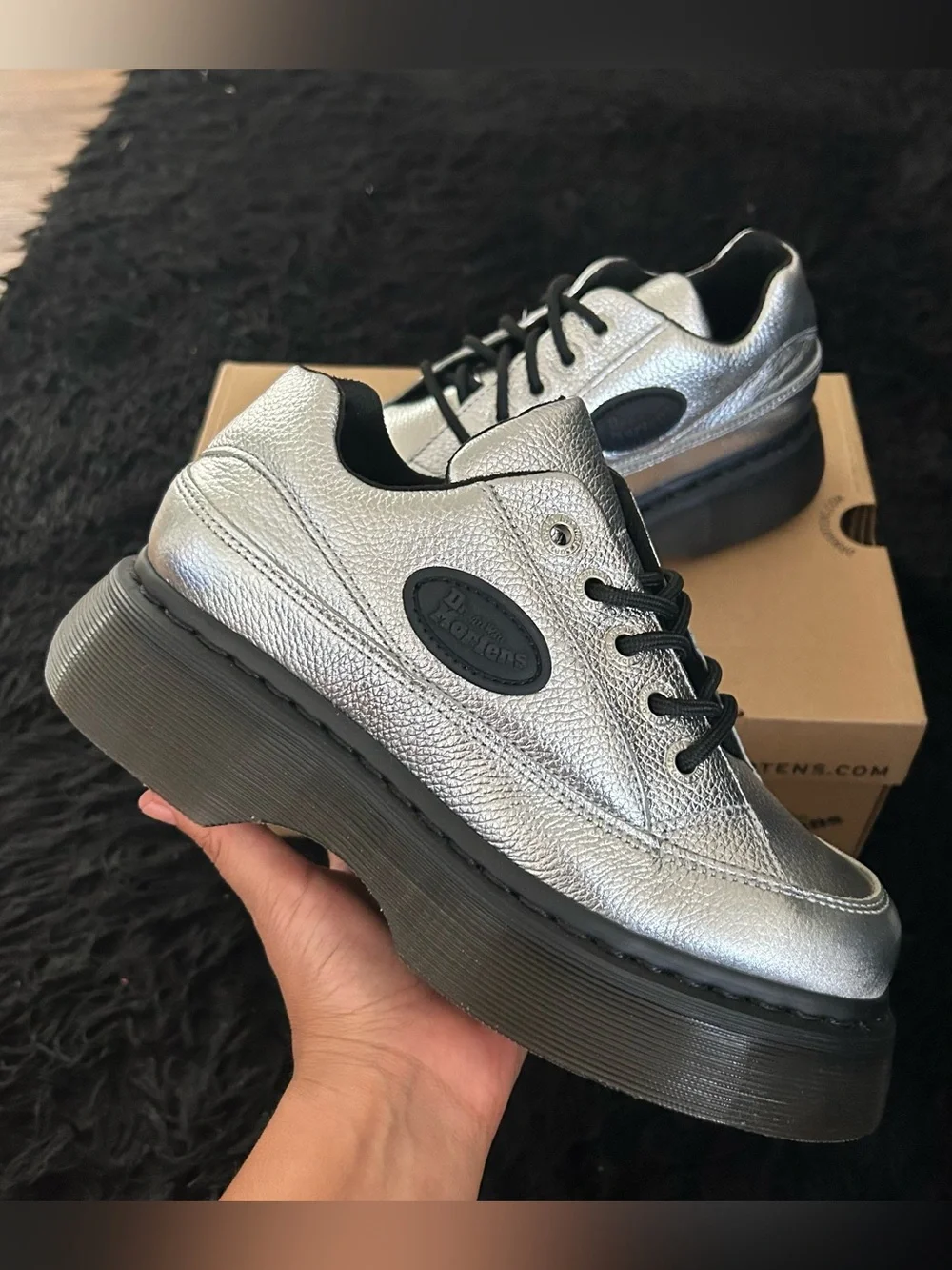 DR MARTENS Buzz 5I silver leather platform lace up oxfords shoes women’s 8 new
